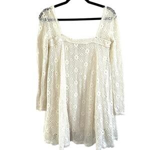 FREE PEOPLE FP Beach Cream Lace Crochet Mini Dress Festival Boho - Sz XS